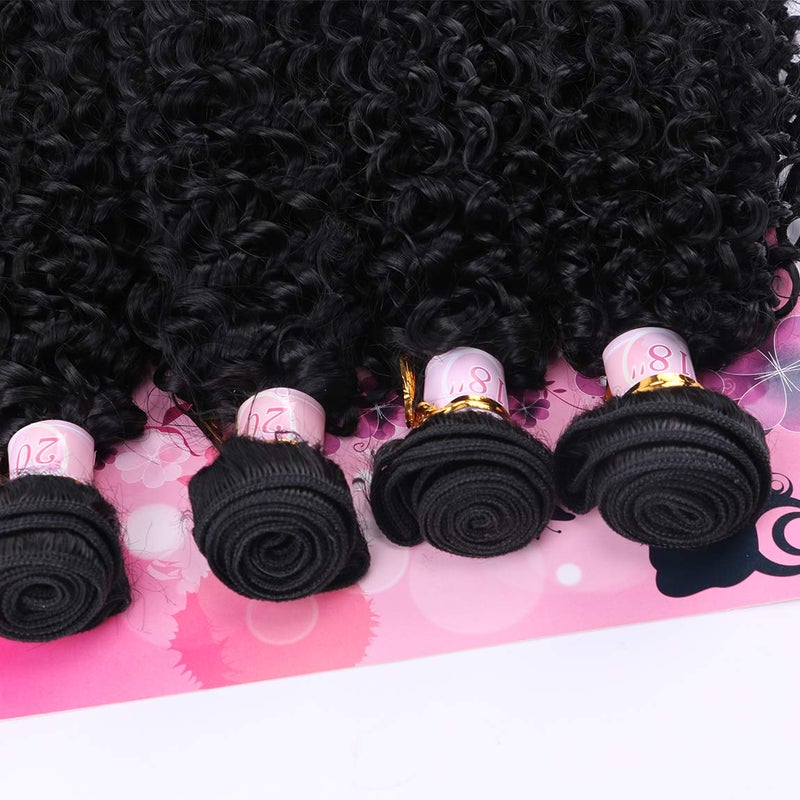 FRELYN Kinky Curly Hair Bundles Synthetic Hair Weave Bundles 18 18 20 20 Inches 4 Pieces/Pack Black Color Quick Weave Sew in Extension Very Soft - Image 5